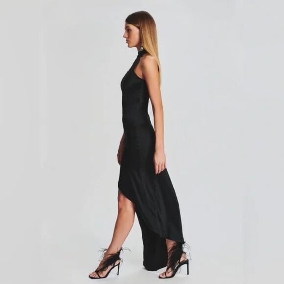 NWT Retrofete Sab Satin Halter Neck Slit Maxi Dress - Black - XS - Picture 11 of 15